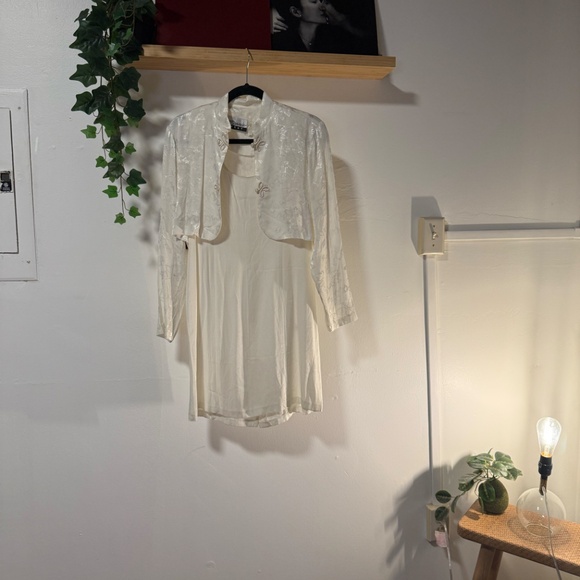 Vintage Ivory Brocade Dress & Cropped Bolero Set | Marmie West | Made in USA - Picture 4 of 10